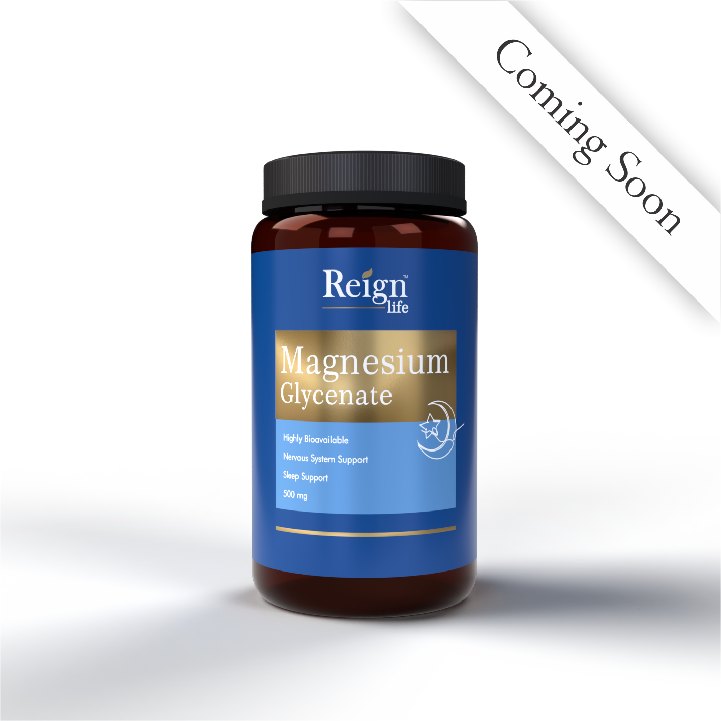 Bottle of Reign Life Magnesium Glycinate on a white background